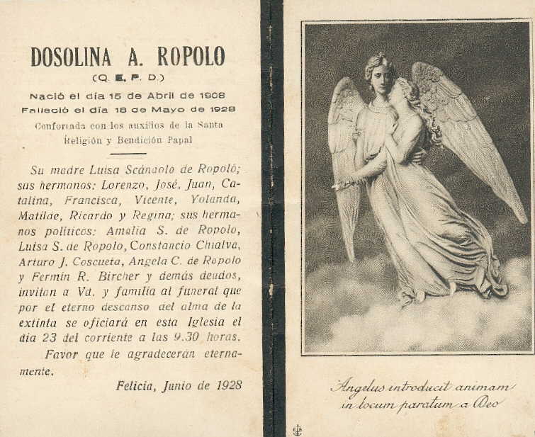 Recordatorio de Dosolina Anastacia Ropolo